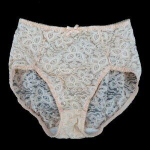 Vintage Bali Women Medium Style 8732 Apricot Pink Sheer Floral Flower Lace Panty